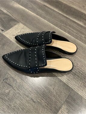 Women's Black Studded Pointed Leather Mules